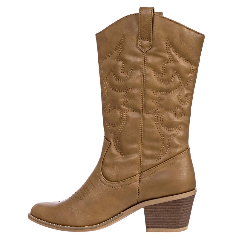 Charles Albert Cowboy Boots for Women Mid-Calf Boot Embroidered Western Cowgirl Boots in Tan Size 7 - Image 4